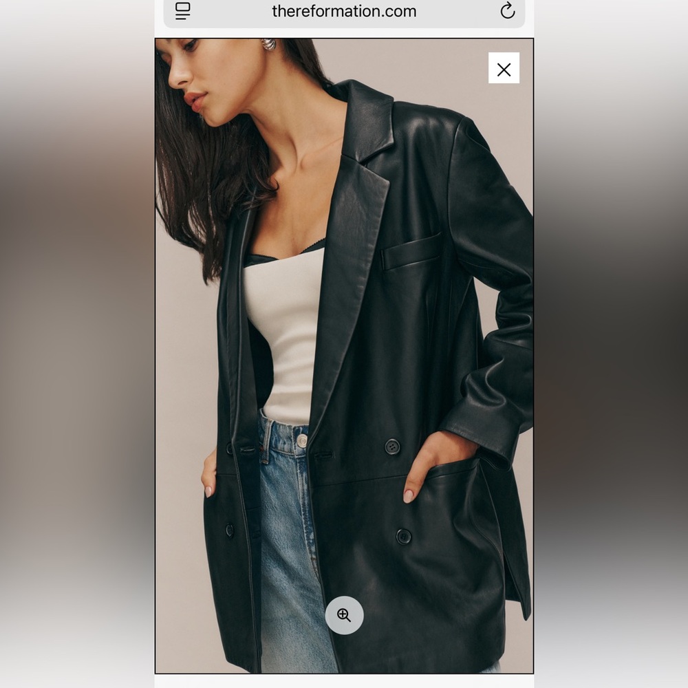 Reformation relaxed leather blazer black